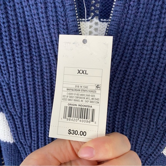 Quarter Zip Collared Pullover Sweater Blue White Stripe A New Day Sz XXL - Picture 9 of 15
